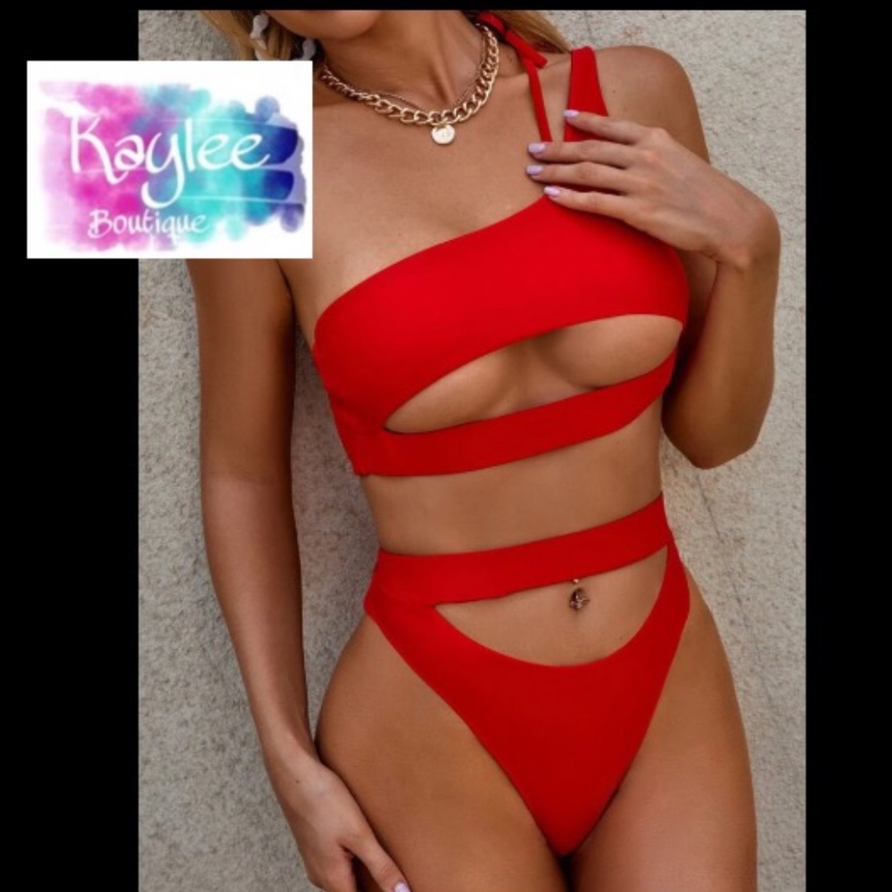 Kaylee Boutique One Shoulder Cut out Bikini Red